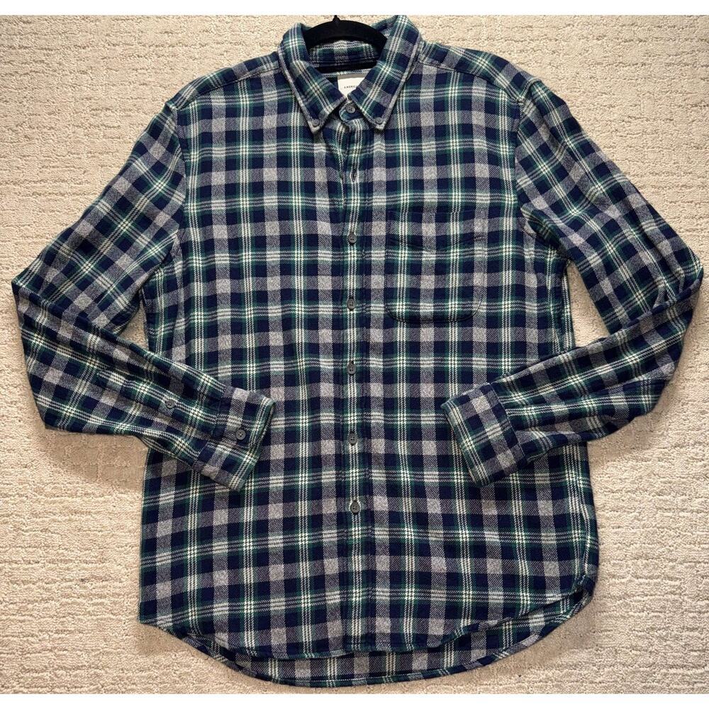 American Eagle Men’s Medium Flannel Shirt Blue Green Plaid Button Up Long Sleeve